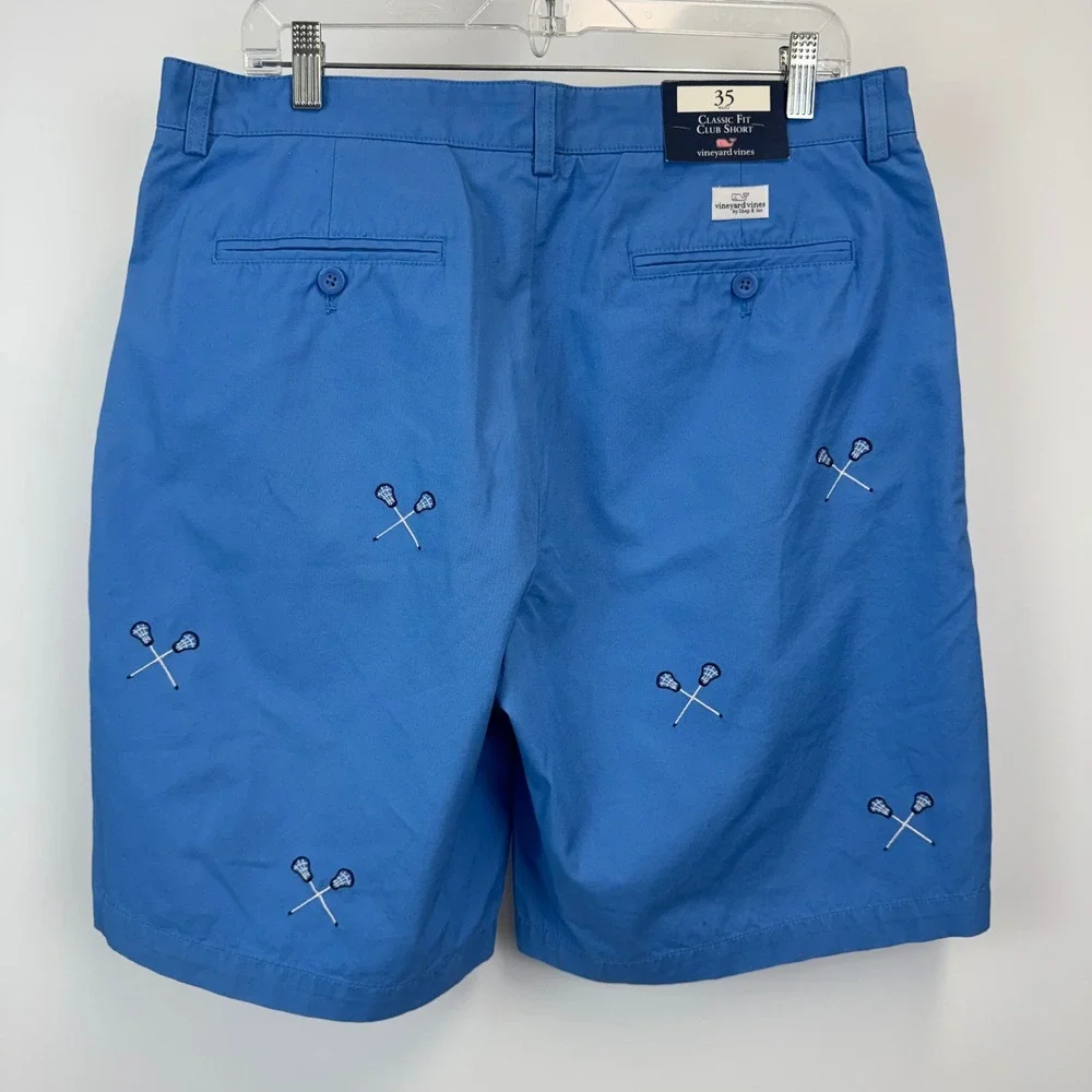 Vineyard Vines Mens 35 Blue Lacrosse Stick Embroidered Classic Club Shorts NWT